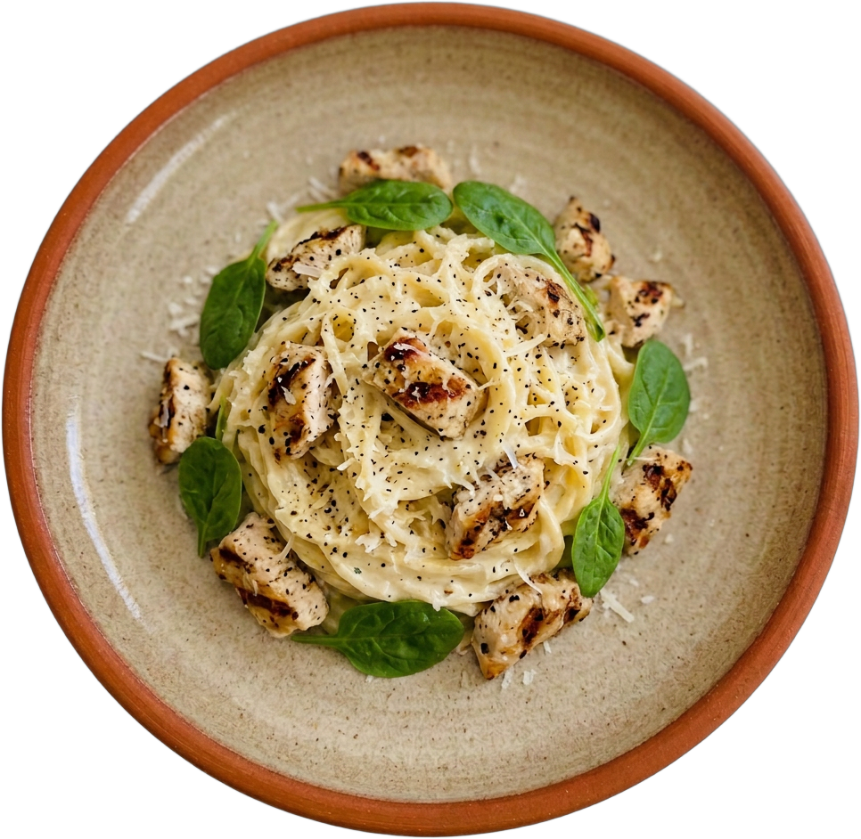 Spaghetti ai Formaggi, Pollo e Spinaci